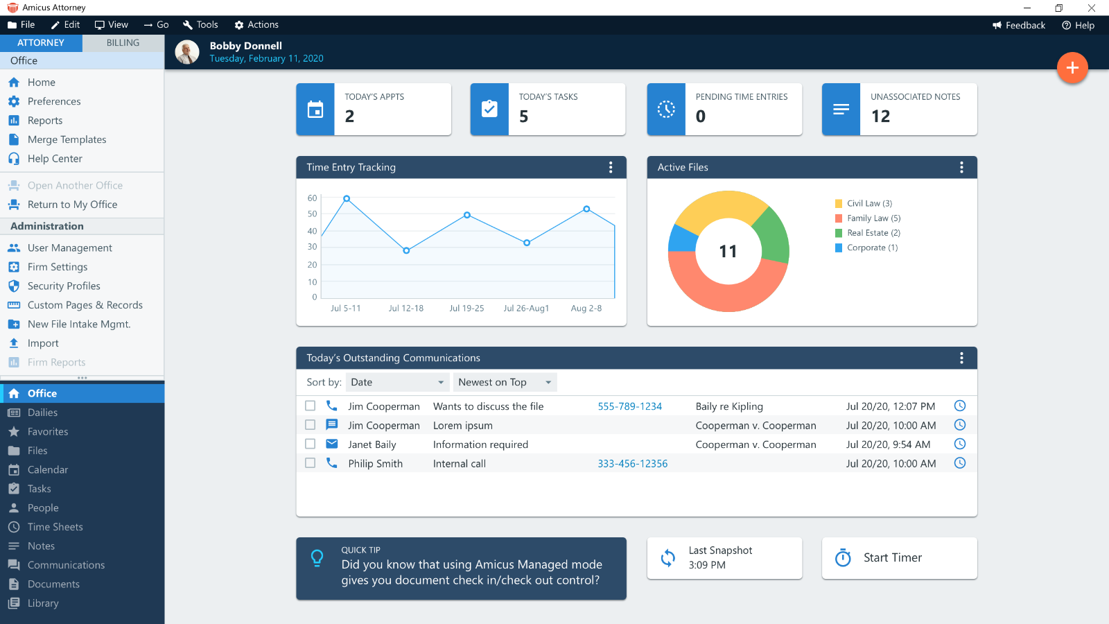 screenshot of Amicus Attorney